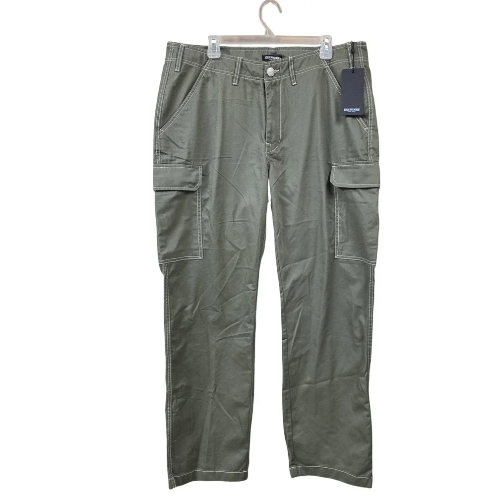 True Religion Cargo Pants Mens 36x34 Green Kalamata Canvas Utility Pockets